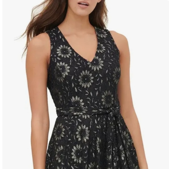 Tommy Hilfiger Black Lace Dress with Gold Undertone. Fully Underlined. Like New! - Picture 8 of 15